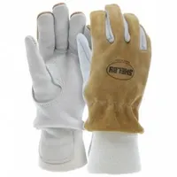 SHELBY Firefighter Gloves: Deer Leather Palm, Pigskin Leather, Gold/Tan, Cuff Wristlet, S, 1 PR (MPN 5004S)