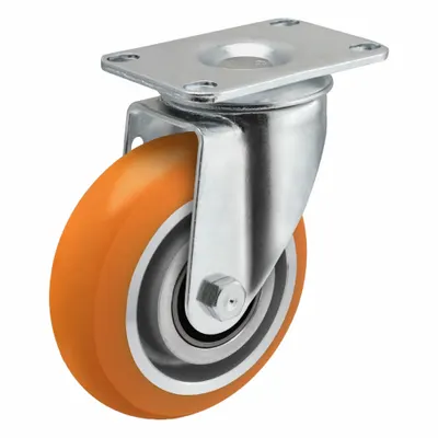 COLSON Caster: Swivel, No Brake, Polyurethane, 4 in Wheel Dia, 1 1/4 in Wheel Wd - Medium-Duty Plate Casters