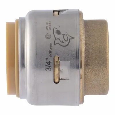 SHARKBITE MAX Push-Fit Cap: 7/8 in OD, Push-to-Connect, Brass, Coupling - Standard Brass Push-to-Connect Tube Fittings