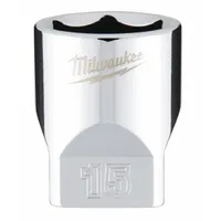 MILWAUKEE Standard Socket: Metric, 1/4 in Drive Size, 15 mm Socket Size, 6-Point, Std, Chrome (MPN 45-34-9041)