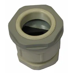 Plastic connector designed for flat cables in festoon systems. Accommodates cable widths from 0.16 in to 0.45 in. Used in industrial applications such as cranes, hoists, and material handling equipment to provide secure cable termination.