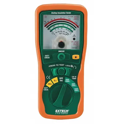 EXTECH Megohmmeter: 0 ohm to 400 megaohm, CAT III 1000V, Analog, No Output, 1mA - Standard Feature Megohmmeters