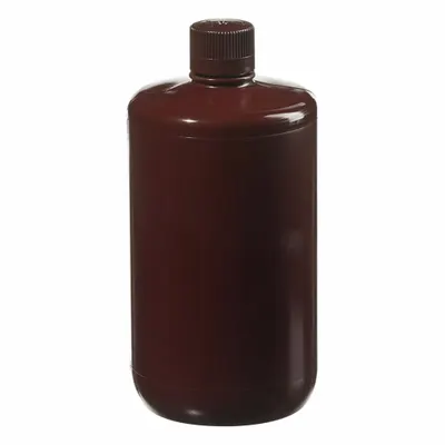 NALGENE Storage Bottle: PPCO, 0.5 gal, 2 L, Amber, 38-430 mm Screw Closure Size - PPCO Narrow Mouth Round Plastic Lab Bottles