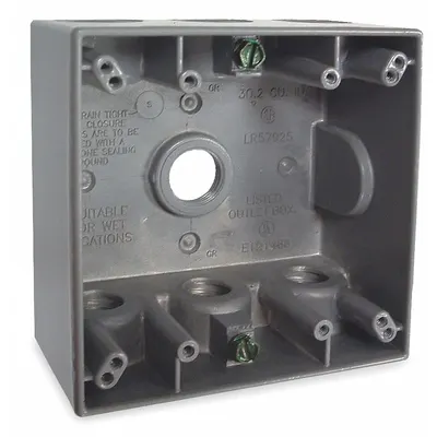 BELL Electrical Box: Aluminum, Square, 2 Gangs, 1/2 in Hub Size, 30.2 cu in Capacity - Aluminum Weatherproof Electrical Boxes