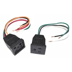 This power receptacle is designed for use with motor power cord sets in evaporative coolers and similar ventilation equipment. It provides a secure electrical connection point for motor power cords in industrial and commercial HVAC systems.