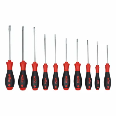 WIHA Screwdriver Set: 1-10 Pieces, 10 Pieces, Phillips/Slotted Tip, Cushion Grip - General Purpose Screwdriver Sets