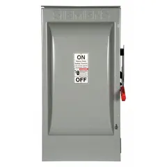 This Siemens fusible safety switch is rated for 200 A, three-phase, 240V AC systems. Constructed with a galvanized steel enclosure, it is suitable for both indoor and outdoor installations. It provides overcurrent protection and manual disconnection for electrical circuits in industrial and commercial power distribution.