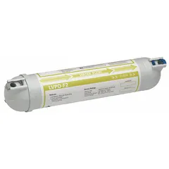 This inline water filter uses carbon media to reduce sediment in water lines. It features a 3 gpm flow rate, 6,000-gallon capacity, and quick-connect fittings for easy installation. The 15-inch overall height suits point-of-use applications such as under sinks or in RV and marine systems.