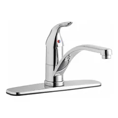 This single-post kitchen faucet is constructed from brass and designed for deck mounting with three mounting holes. It features one handle and is part of the 430 series. Suitable for handwashing, dish rinsing, and general kitchen tasks in commercial or residential settings.