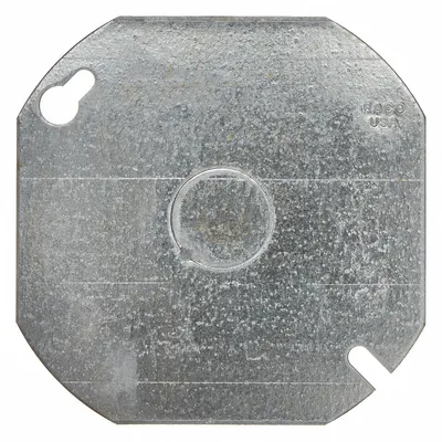 RACO Electrical Box Cover: 1 Gangs, Hub, For Octagon Box Shape, Steel - Galvanized Electrical Box Covers