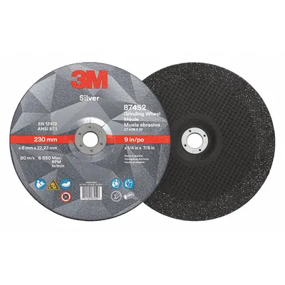 3M Depressed Center Grinding Wheel: Type 27, 9" x 1/4" x 7/8", Ceramic - Cool-Cutting Grinding Wheels for Carbon & Stainless Steel