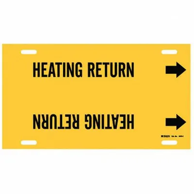 BRADY Pipe Marker: Heating Return, Yellow, Black, Fits 6 to 7 7/8 in Pipe O.D. - Heating Return Strap-On Pipe Markers