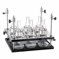 Stainless steel multi-tier attachment for HEIDOLPH Orbital Core shaker. Includes eight clamping screws. Overall dimensions: 5 inches length by 5 inches width. Expands shaker capacity for simultaneous mixing, culturing, or extraction of multiple vessels.