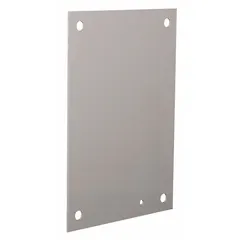 This steel back panel is designed for interior mounting within electrical enclosures. It provides a powder-coated surface for securing and organizing electrical components. Overall height is 27 inches, overall width is 17 inches.