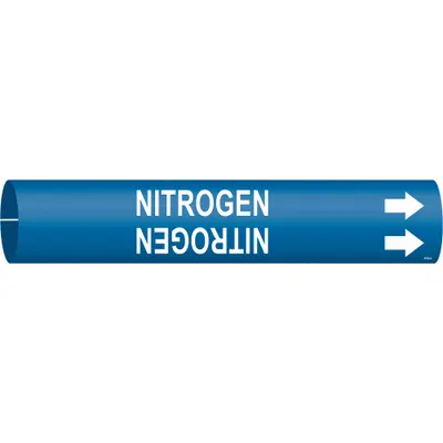 BRADY Pipe Marker: Nitrogen, Blue, White, Fits 3/4 to 1 3/8 in Pipe O.D., 1 Pipe Markers - Nitrogen Snap-On Pipe Markers