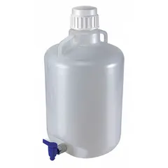 APPROVED VENDOR Round Carboy with Spigot, 5.28 gal, LDPE, 285 mm Body Dia, Bottom Spigot, 2 Handles, MPN 7270020