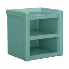 Three-shelf nightstand from the Endurance series. Overall dimensions: 21 1/2 in height, 21 in width, 18 in depth. Suitable for bedside or seating area storage in residential or light-commercial settings.