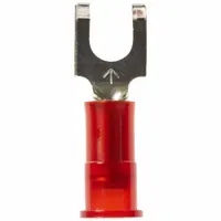 3M Fork Terminals: Red, Nylon, #8 Stud Size, 22 AWG – 18 AWG Wire Range, Flanged Fork, 600 V (MPN MNG18-8FFBK)