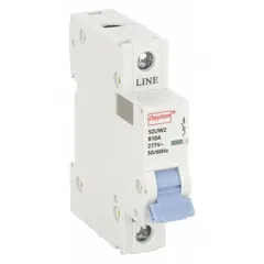 B-curve, 1-pole supplementary protector for DIN rail mounting. Rated 10A, 277V AC with a maximum interrupting rating of 5kA at 277V AC. Screw clamp terminals. Suitable for overcurrent protection in control panels, HVAC equipment, and lighting circuits.