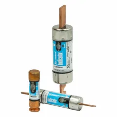 Class RK5 time-delay blade fuse rated 400 A at 250 V AC or 125 V DC. Features an indicating function for quick identification of a blown fuse. Designed for overcurrent protection in motor circuits, transformers, and other inductive loads where inrush current is present.