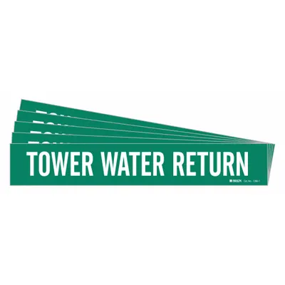 BRADY Pipe Marker: Tower Water Return, Green, White, Fits 2 1/2 to 7 7/8 in Pipe O.D. - Tower Water Return Adhesive Pipe Markers