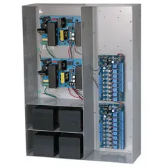 The ALTRONIX MAXIMAL77 is a power supply board housed in a steel enclosure. It accepts 115V AC input and provides a fused, regulated 24V DC output at up to 19A. Suitable for powering control panels, security systems, and access control equipment.