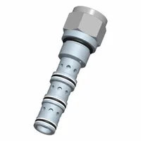 Screw-in cartridge valve from the PODS series with screwdriver adjustment. Features a C12-40 valve cavity size, steel body, and nitrile seals. Used in mobile hydraulic steering systems to control oil flow based on load signals for precise steering response