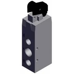Roller-actuated manual air control valve with 5 ports and 1/4 in BSPT connections. Maximum operating pressure 0.9 MPa. Used in pneumatic systems for directing airflow in industrial automation, packaging, and material handling applications.