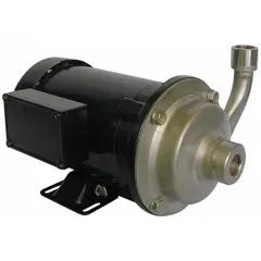 This centrifugal pump features a 316 stainless steel housing and impeller for chemical resistance. It is powered by a 1/2 hp three-phase motor with a totally enclosed fan-cooled enclosure, operating at 208-230/460V AC. Suitable for transferring corrosive fluids in industrial processing, chemical handling, and water treatment applications.