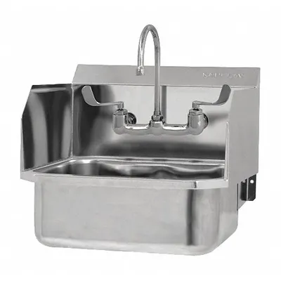 SANI-LAV Sink: 1 Stations, 7 in Bowl Dp, 17 in Bowl Lg, 14 in Bowl Wd, Faucet Included - One-Station Wall-Mounted Hand Sinks with Faucets