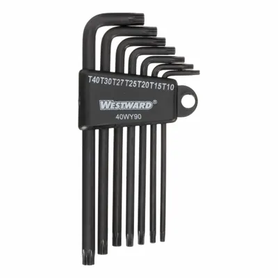 WESTWARD Torx Key Set: Long, 7 Pieces, T10/T15/T20/T25/T27/T30/T40 Tip Size, Std End - Security Torx Key Sets