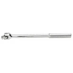 This flex-head breaker bar features a 3/8 in drive and 10 in length, constructed from alloy steel with a chrome finish. The knurled grip provides secure handling during high-torque applications. Its flex-head design allows access in confined spaces, making it suitable for loosening stubborn fasteners in maintenance and repair tasks.