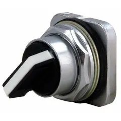 This Siemens selector-switch operator is a 30 mm panel-mount device with a short handle. It offers three positions with a Momentary/Maintained/Momentary action and uses a B Cam. Part of Series Class 52, it is suited for industrial control circuits, machine control, and switchgear applications.
