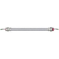 This nonmetallic cable whip assembly from SOUTHWIRE's Ultra-Whip® series features two 8 AWG copper conductors and a 10 AWG copper grounding conductor with green PVC insulation. It is unshielded, rated for 600 V, and includes 12 in wire leads with a straight whip fitting. Suitable for connecting motors, pumps, and HVAC equipment to power sources in industrial electrical installations