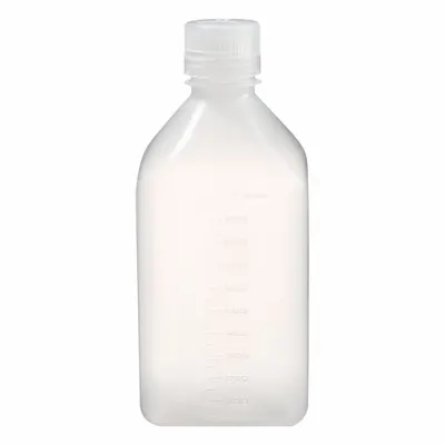 NALGENE Graduated Bottle: 1 L, 32 fl oz, PPCO, Natural, 38-430 mm Screw Closure Size - PPCO Rectangular Lab Bottles