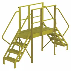This steel crossover bridge provides safe passage over conveyors, pipes, or other obstacles in industrial settings. It features 4 serrated steel steps, a yellow finish, and a load capacity of 1000 lb.