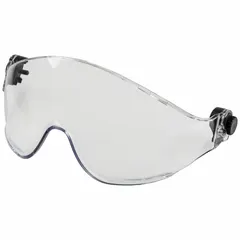 Clear anti-fog polycarbonate lens with low-profile polycarbonate frame. Includes mounting hardware for attachment to hard hats. Provides impact-resistant eye protection for construction, electrical, and industrial environments.