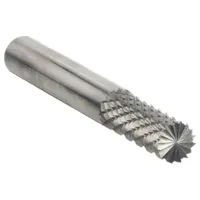 Double-cut end-cut cylinder bur with 1/4" x 5/8" head and 1/4" shank. Trade number SB-1. Used for deburring, chamfering, and shaping ferrous metals in tool-and-die, aerospace, and automotive maintenance applications