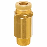 Brass body vacuum and pressure relief valve with 1 in MNPT connection. Pressure range 0 in Hg to 13.3 psi, vacuum range 0 in Hg to 27 in Hg. Used to protect pneumatic systems from overpressure or vacuum conditions