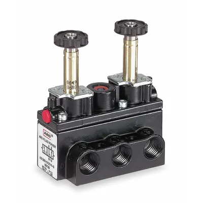 ARO Solenoid Air Control Valve: Alpha, Four-Way / Three-Position, 1/4 in Female NPT - ARO Alpha Series Solenoid-Operated Inline Air Control Valves