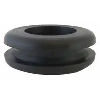 This Style 1 Mil-Spec grommet is made from Buna-N with a hardness of 50A, featuring an inside diameter of 0.5 in and an outside diameter of 1.06 in. It meets ASTM D2000 M6BG607 standards and is abrasion resistant. Used to protect cables and hoses passing through metal panels in industrial machinery, electrical enclosures, and fluid power systems
