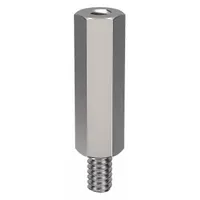 This stainless steel male x female standoff has a #4-40 thread size and a 1-1/4 in length. The hex shape allows tightening with a standard tool. It is used to create a fixed separation between panels or components in electronic enclosures, machinery, or industrial assemblies. Supplied in a pack of 10