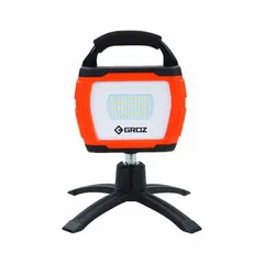 This GROZ floor stand light uses LED technology and offers three brightness levels from a single lamp head. It is powered by a Lithium Ion battery and finished in Black/Orange. Suitable for temporary task lighting in construction, maintenance, and emergency workspaces.