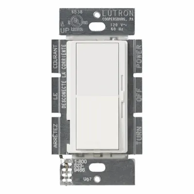 LUTRON Lighting Dimmer: 1-Pole, 120V AC, 450W (MLV), 450W (MLV), White, Diva - Line Voltage Output Dimmers
