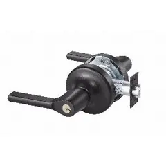 This cylindrical lockset is designed for classroom doors requiring lever-style access control. It features a TB lever style in a Black Suede powder coated, sprayed cast zinc finish. The lockset is ADA compliant and meets ANSI A156.2 function code. It does not include a visual indicator and is not ligature-resistant.