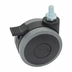 This swivel caster features a face brake and stem mounting, with a black frame. It is compatible with Drive Medical equipment, including models P503 and P703. Commonly used on healthcare beds and medical furniture to provide mobility and secure positioning.