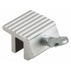 This sash-mounted clamp lock secures sliding windows in a closed position. It includes a handle, is non-handed for universal installation, and features a silver mill finish. The lock has an overall length of 1/2 inch and is suitable for use with sliding windows in residential or light commercial settings.