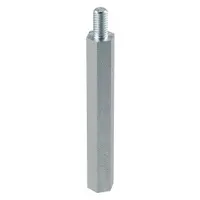 This steel male x female standoff features M4x0.70 threads, 58 mm length, and a 7 mm hex width. The zinc-plated finish provides corrosion resistance. The hex shape allows wrench installation. Used for spacing and mounting in assemblies, such as between panels or circuit boards