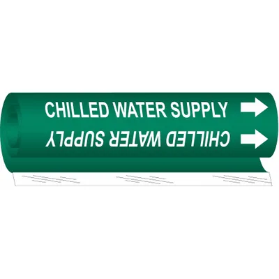 BRADY Pipe Marker: Chilled Water Supply, Green, White, Fits 2 1/2 to 7 7/8 in Pipe O.D. - Chilled Water Supply Wrap-Around Pipe Markers