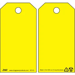 Yellow single-part blank tags supplied in packs of 10. Suitable for industrial lockout/tagout safety procedures to identify hazardous energy sources during maintenance.